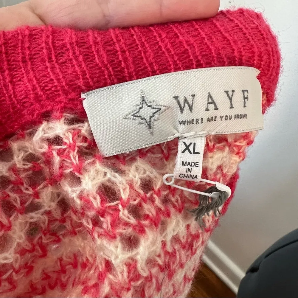 WAYF Open Knit Stripe Crewneck Sweater White Pink - Image 12