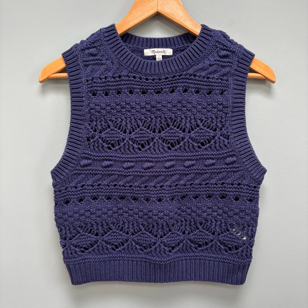 Madewell Open Stitch Sweater Vest in Navy S - Image 6