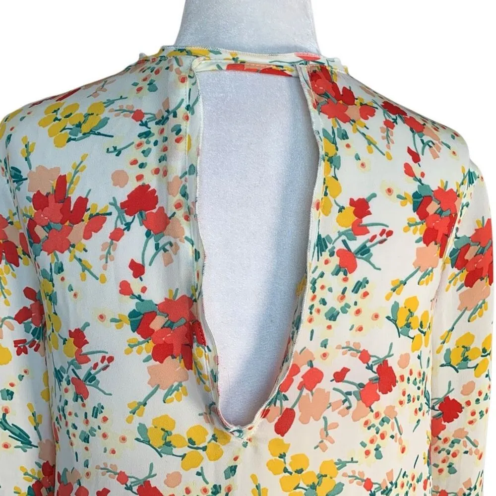 Zara Basic Top Floral Chiffon Blouse Open Back Deep Vneck Flowy Boho Spring XS - Image 9