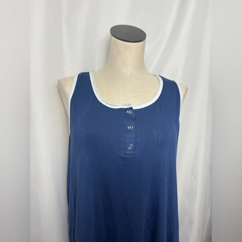 Ekouaer Blue Sleeveless Top with White Trim pajama top XXL NWT - Image 2