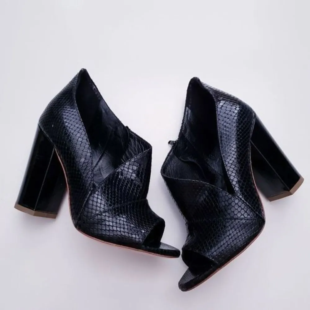 Marc‎ Ellis Black Leather Snake Embossed Open Toe Bootie - Image 2