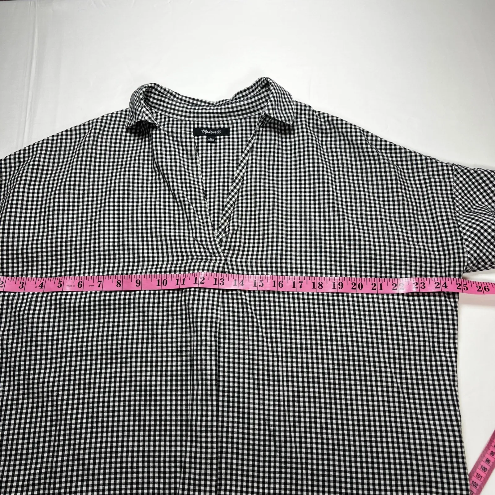 Madewell Gingham Split Back Button Up Short Sleeve Top Blouse Size Small - Image 7