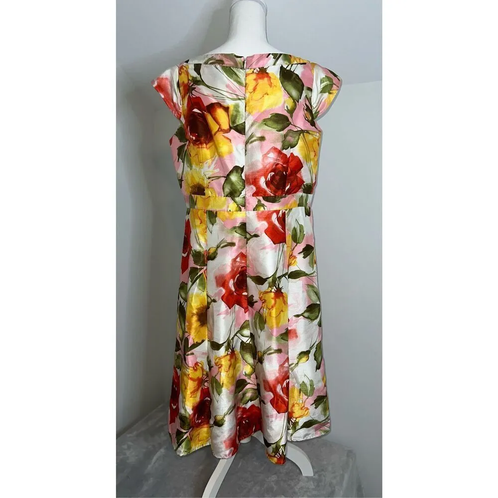 Women’s Floral Fit & Flare Pleated Dress 16 Wedding Guest Garden - Image 6