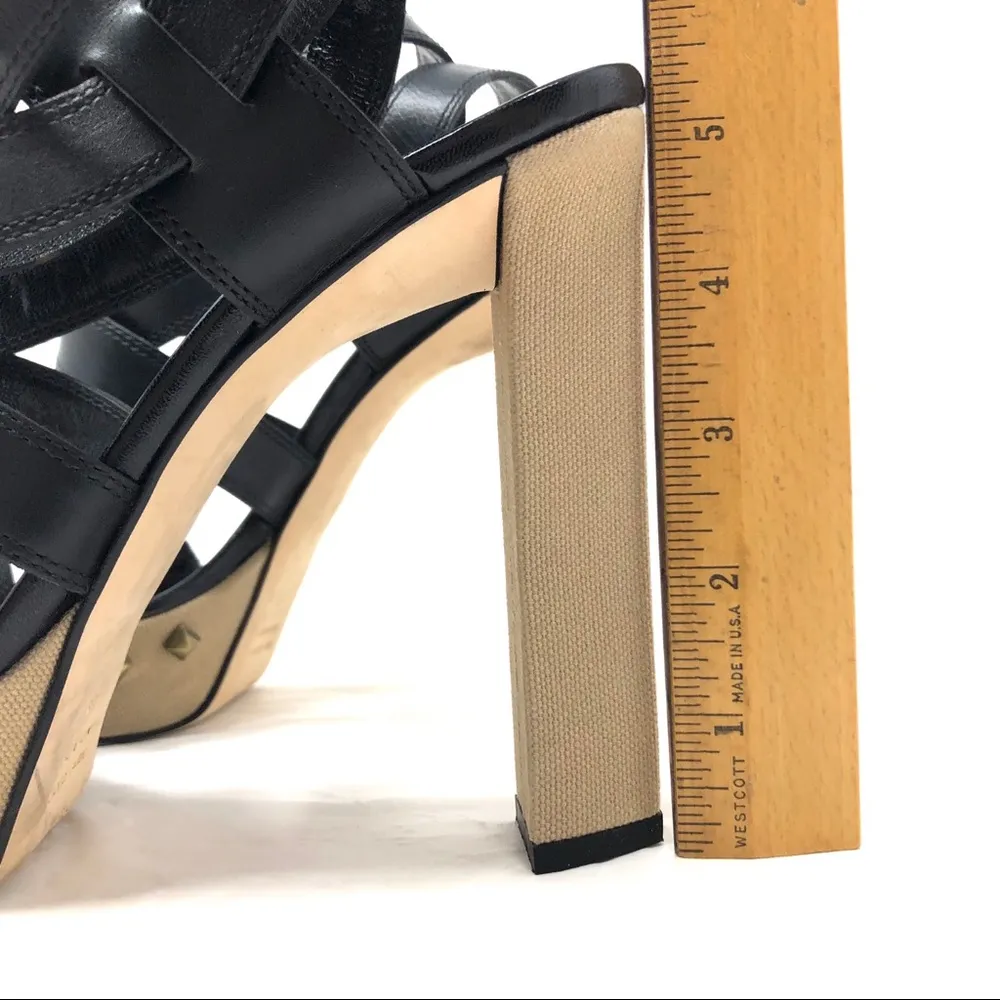 SERGIO ROSSI black leather & fabric, ankle wrap sandals, size 39, made in Italy - Image 7