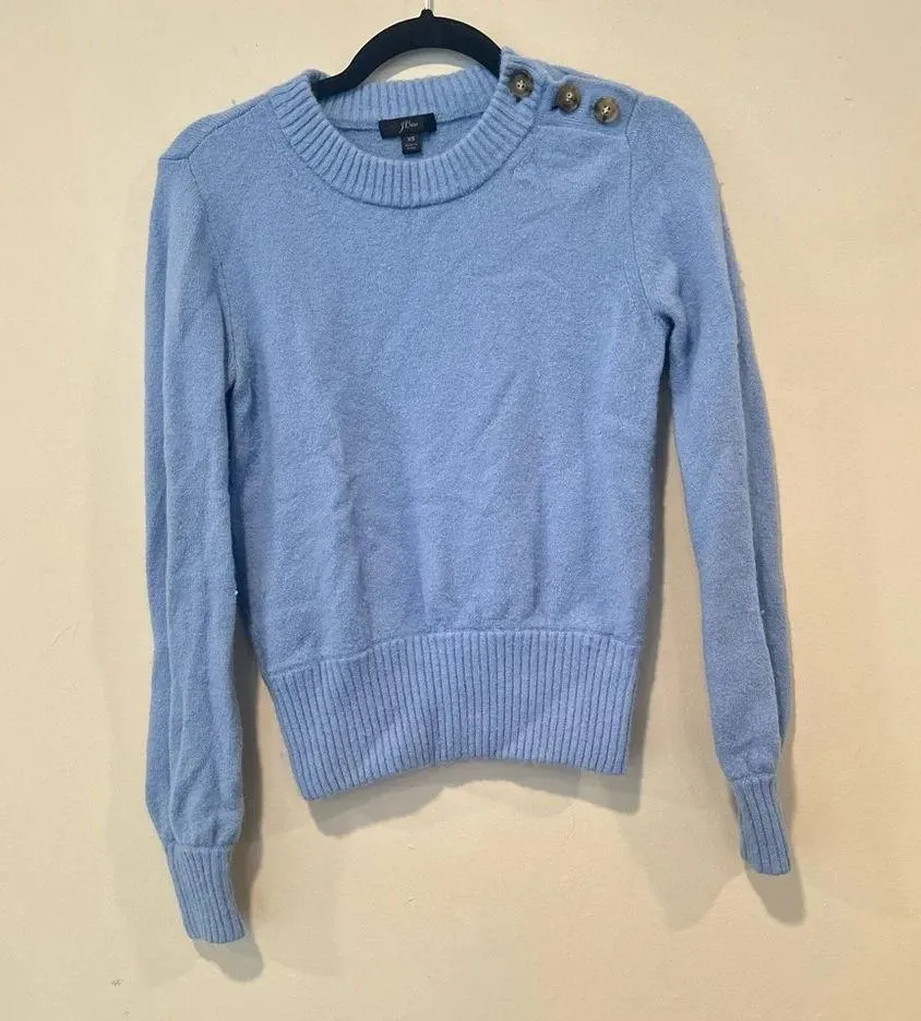 J. Crew Button-detail Crewneck Sweater in Supersoft Yarn Size  XS In Blue 1515 - Image 2