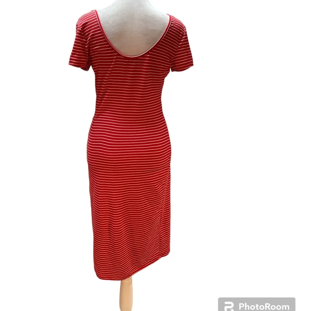 Absolutely Love It! Red with White Stripes Short Sleeve Scoop Neck Midi Dress M Size M - Image 4