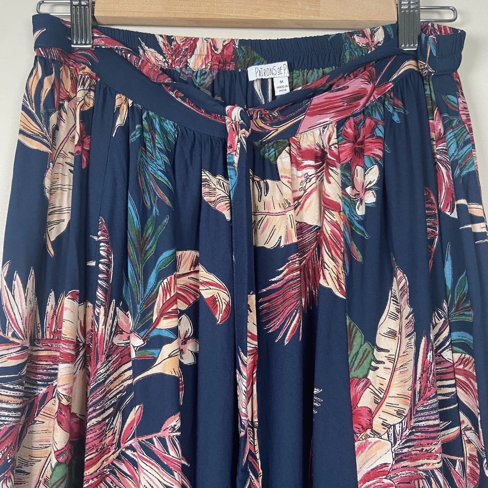 Patrons Of Peace Maxi Skirt Sz M High Double Slit Navy Floral Hawaiian Tropical - Image 3