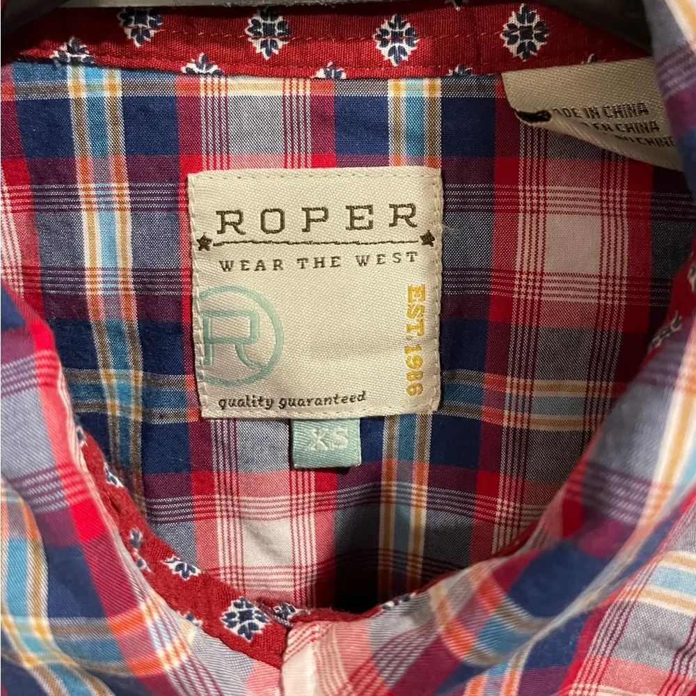 Roper Red Blue Plaid Pearl Snap Button Down Western Ranch Country Riding Shirt Size XS - Image 6