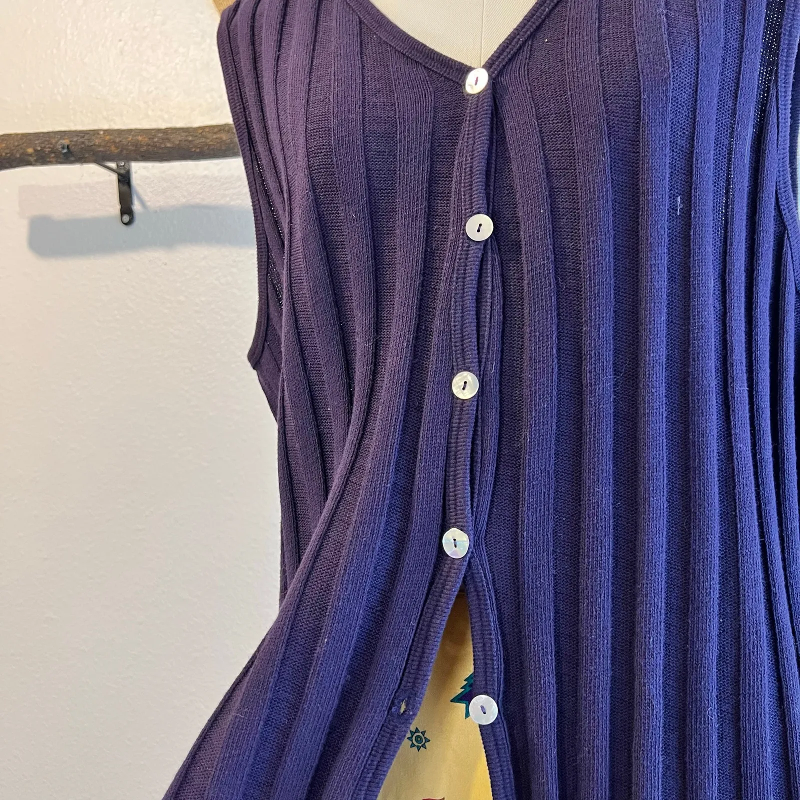 Coldwater Creek Purple 100% Cotton Button Front Sweater Vest Size Large USA Made - Image 3