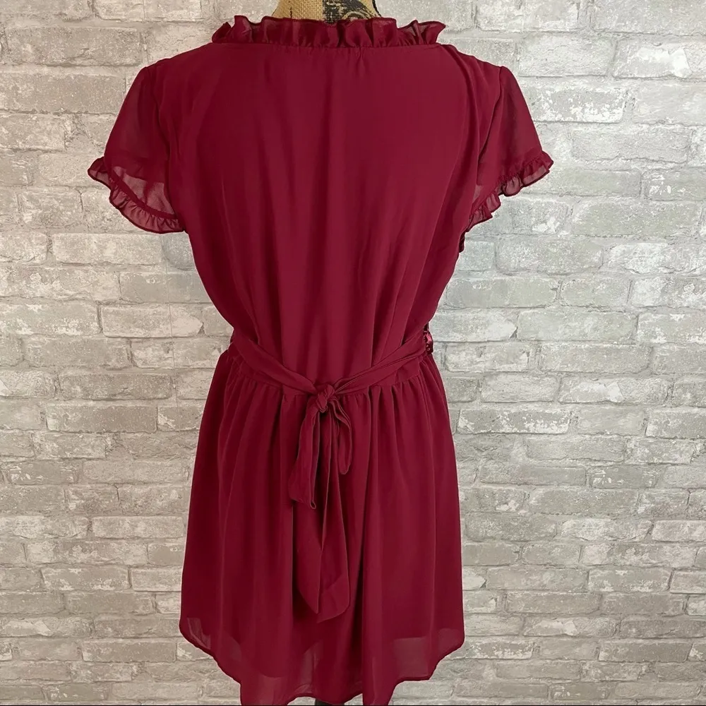 MAYA Burgundy Satin Cummerbund Dress Red Size 12 - Image 4