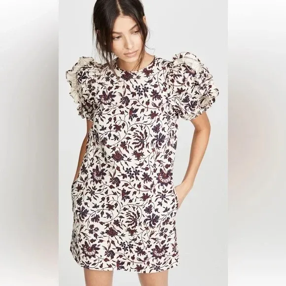 NEW Ulla Johnson Poppy Dress in Vine Womens 4 Vine Floral Ruffle Puff Sleeve - Image 2