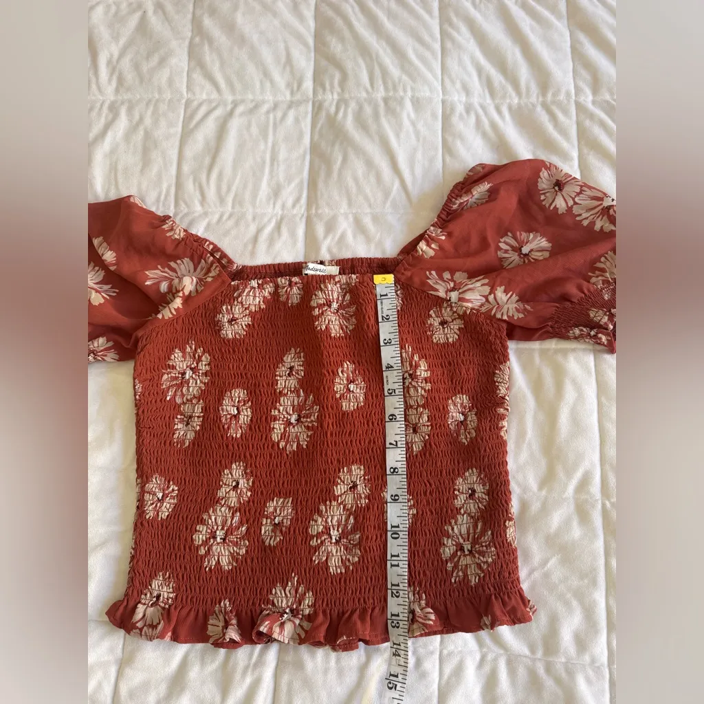 Madewell Rust Floral Smocked Blouse - Image 8