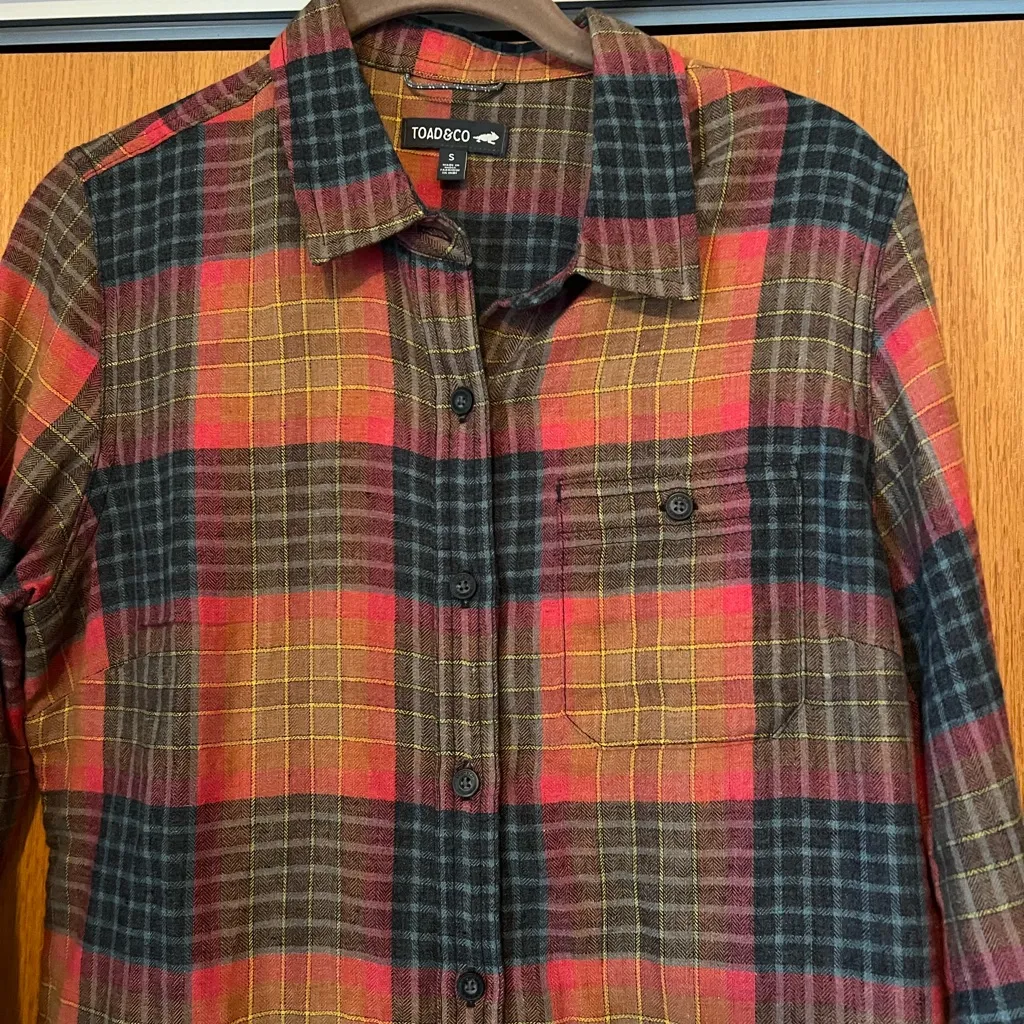 Toad&Co Multicolor Plaid Shirt Dress Red - Image 4