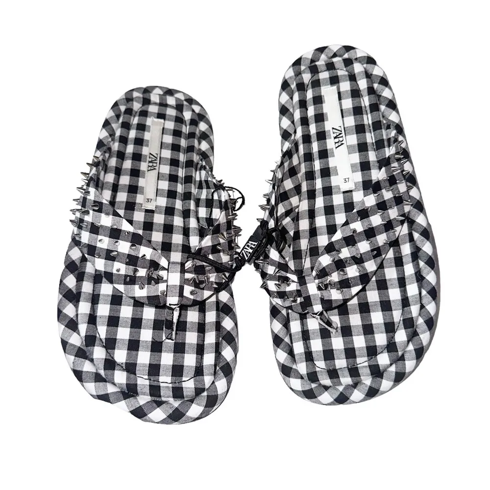 NWT Zara Studded Quilted Sandals Gingham Bloggers Fav - Image 7