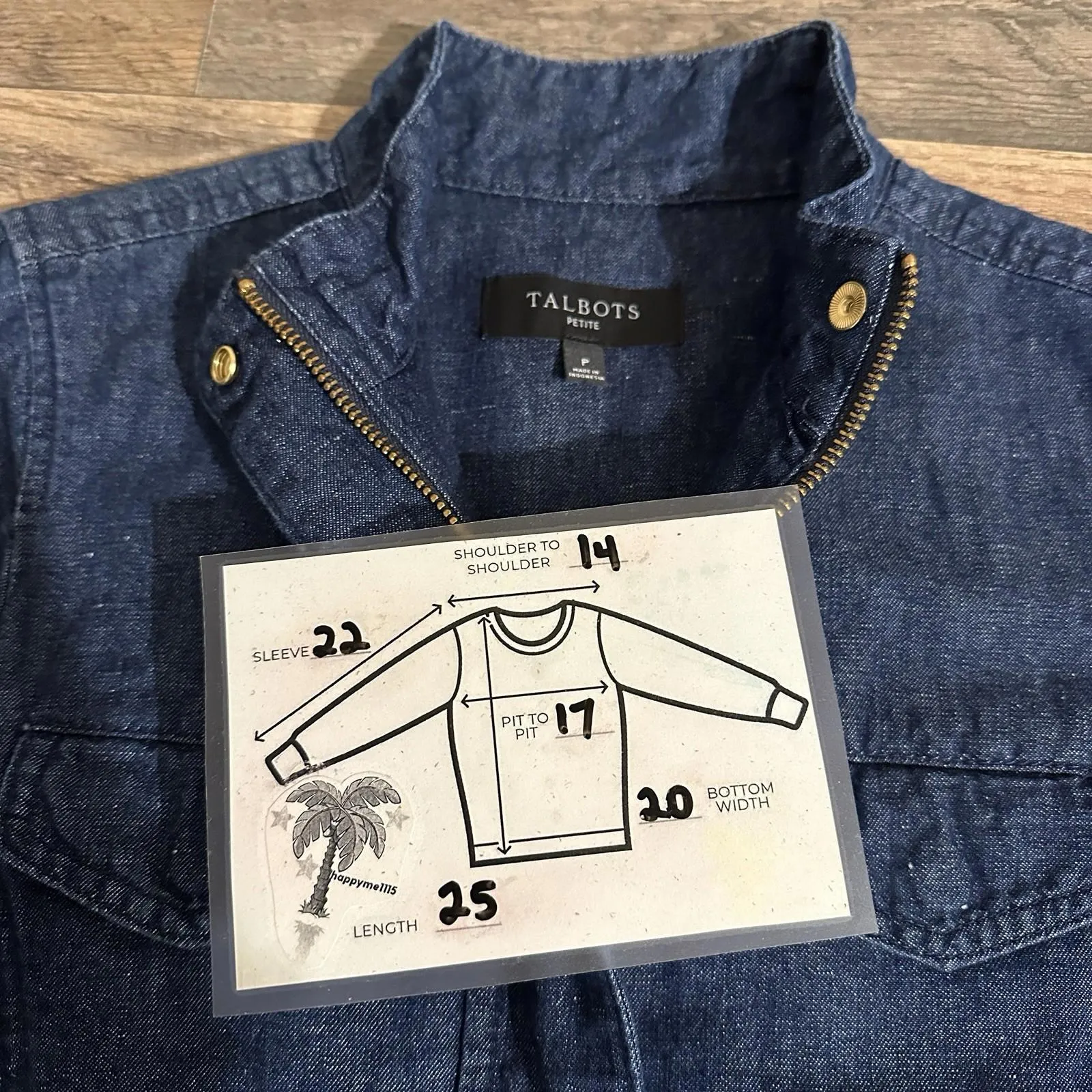 TALBOTS Safari Hemp Blend Zip Jacket Front Pocket Denim Wash Womens PetiteSmall - Image 5