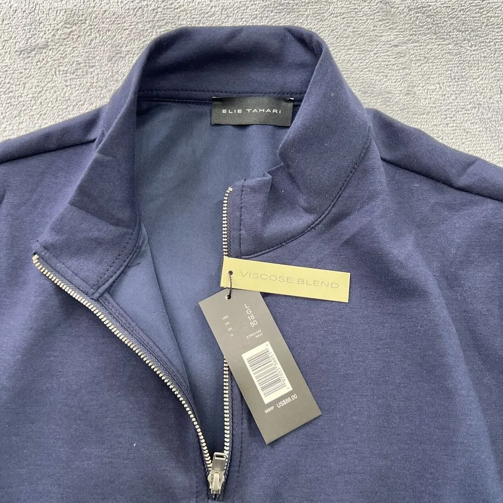 Elie Tahari Womens 1/4 Zip Pullover Womens Large Navy Viscose Blend Sweatshirt - Image 8
