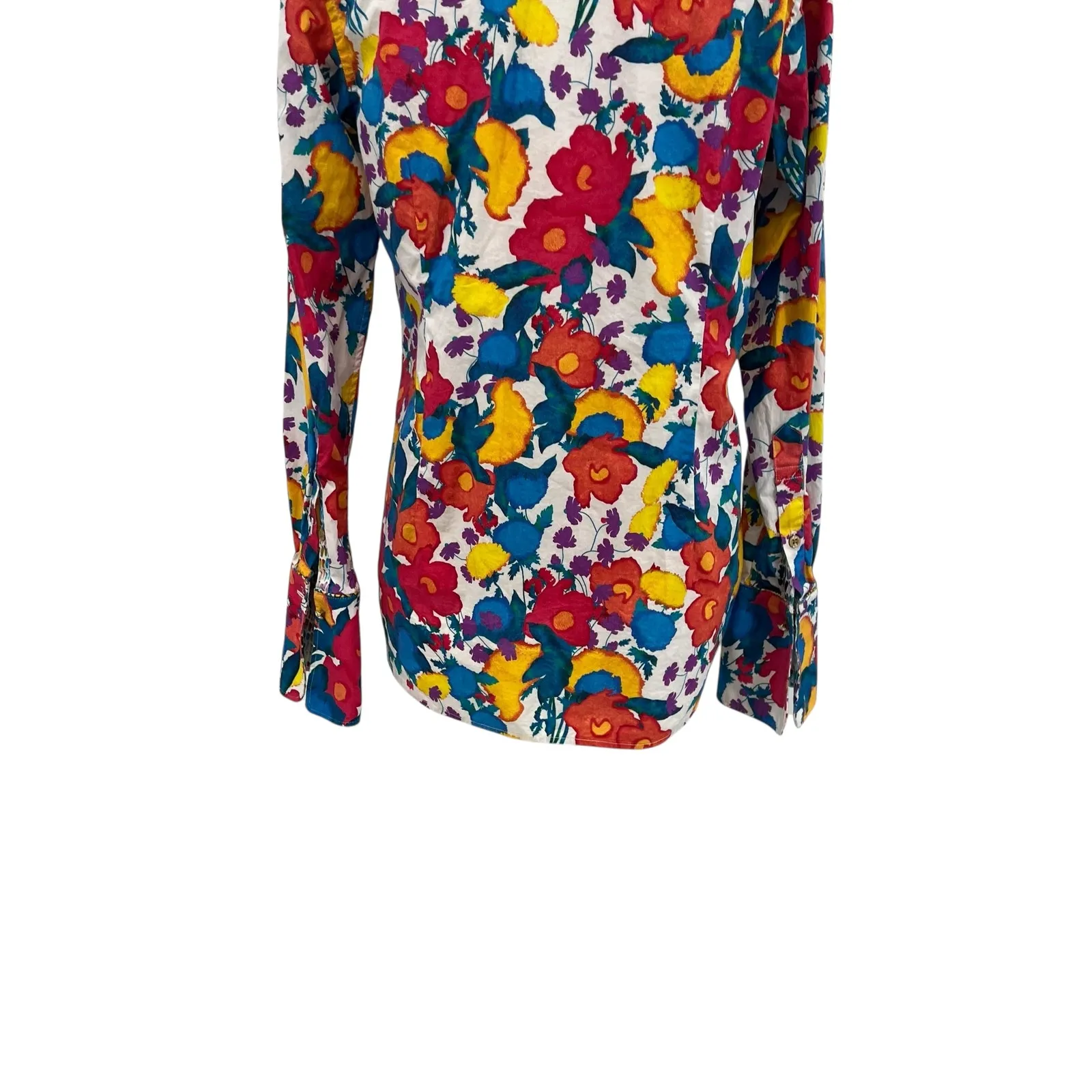 Robert Graham Button Down Shirt Floral Print Abstract White Blue Size‎ Medium - Image 11