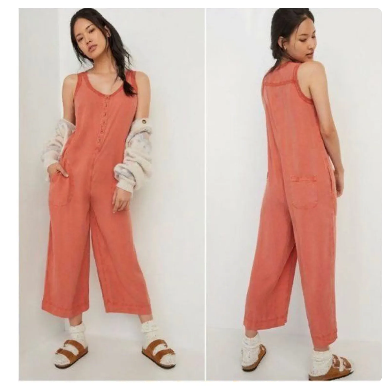 Anthropologie Saturday Sunday Llene Jumpsuit XS Coral Oversized Lagenlook Lounge - Image 2