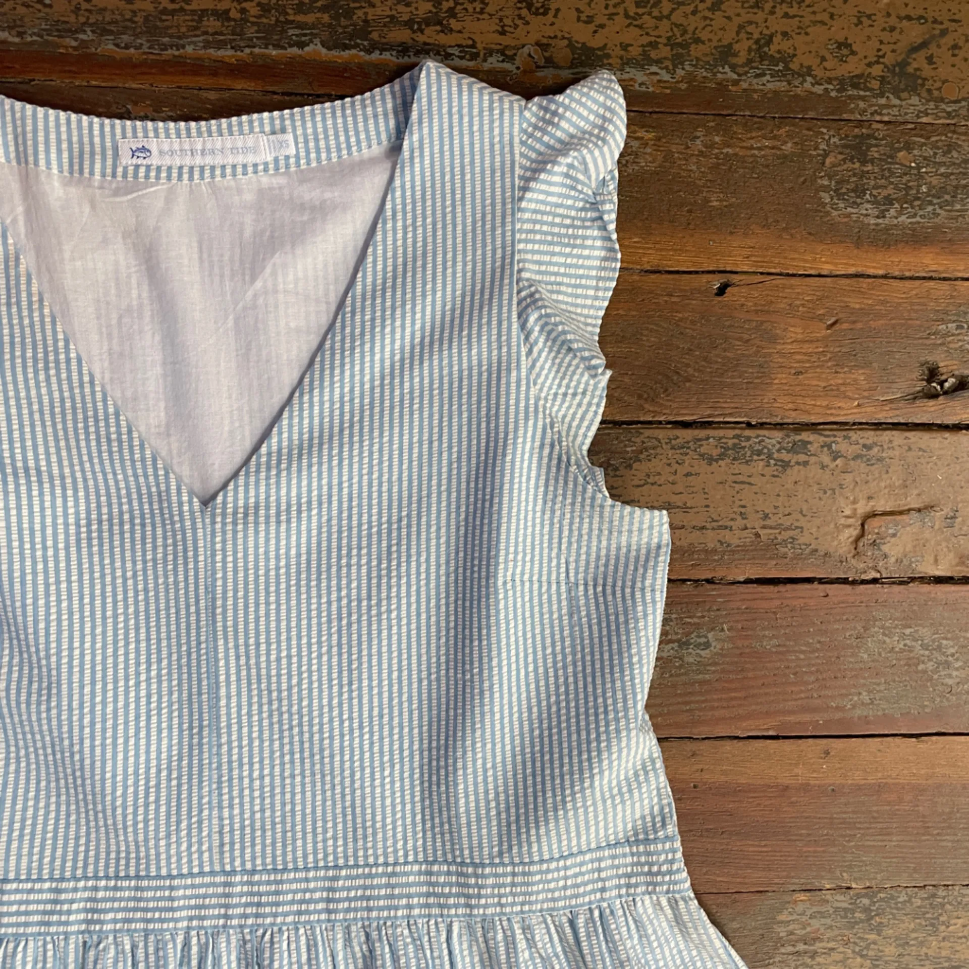 Southern Tide Evelyn Seersucker Tiered Blue & White Cotton Dress - Sz XS 💚🎀 - Image 11