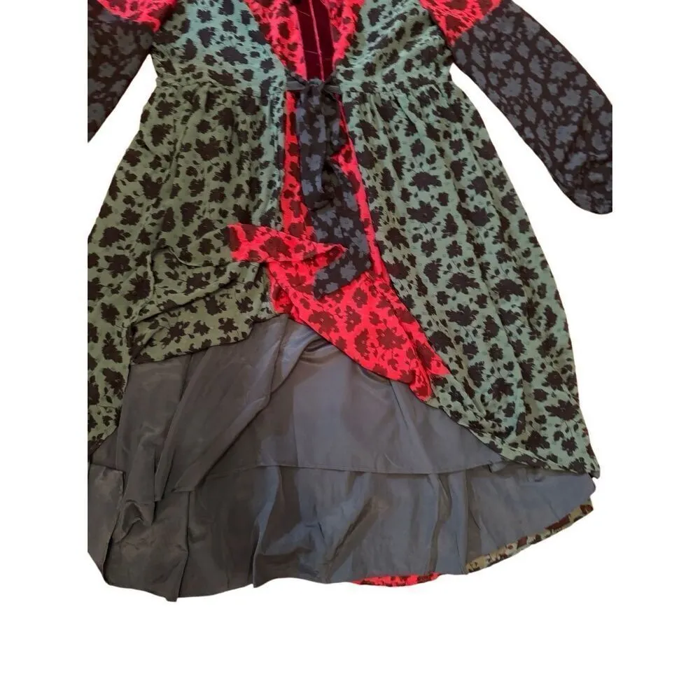 Matilda Jane a Little Party Floral Swiss Dot Velvet Dress Size L Red Green - Image 7