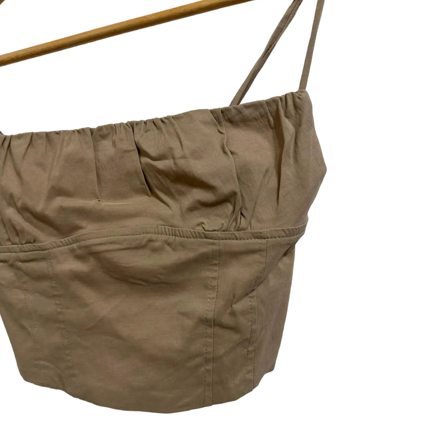 ZARA Cropped Tank Top Ruched Corset Style Square Neck Khaki Brown Size XS‎ - Image 3