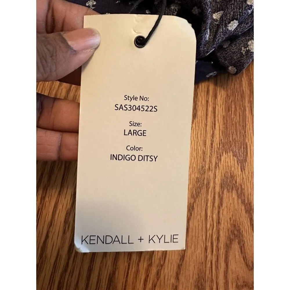 Kendall & Kylie Button Up Long Sleeve Indigo Ditsy  Crop Top Blue Size L NWT - Image 13