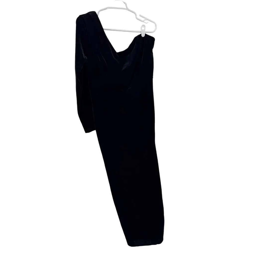 Lulu's Elegant Black Velvet One Shoulder Dress high slit XXL event party formal - Image 2