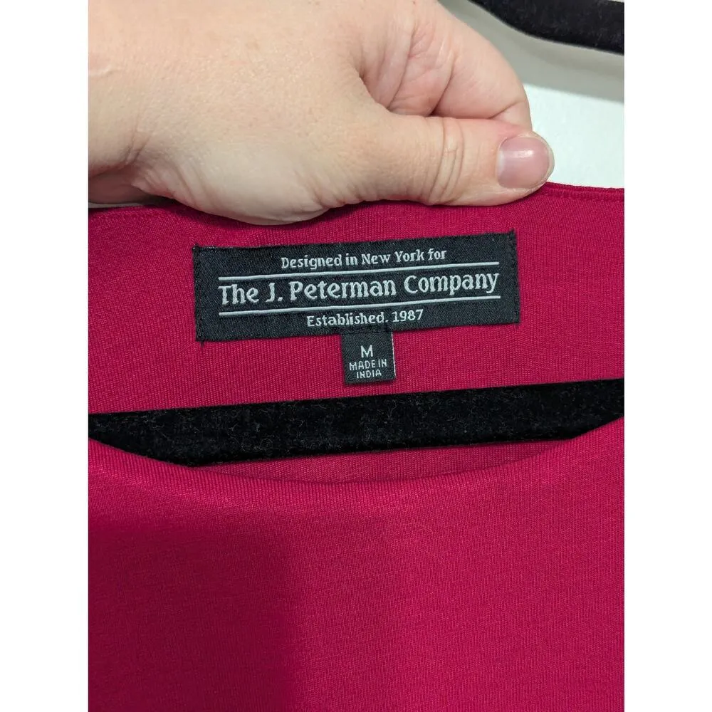 J Peterman Secret Keeper Dress Red Lipstick Long Sleeve Ruched Knit Stretch Size M - Image 4