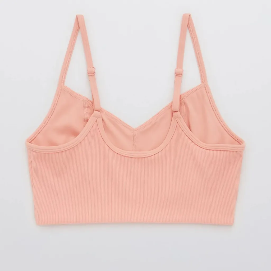 OFFLINE by Aerie Ribbed V-Neck Longline Sports Bra - Peach - S - Image 2