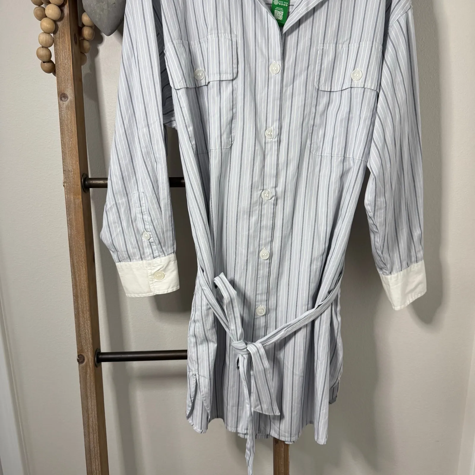 Gap‎ Organic Cotton Striped Blue White Mini Shirt Dress Size Medium NWT - Image 3