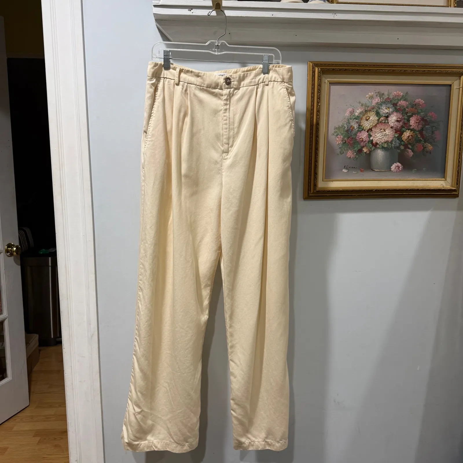 Reformation Mason Pant Wide Leg Trousers Pleated Cream High Rise Size 12 Office - Image 2