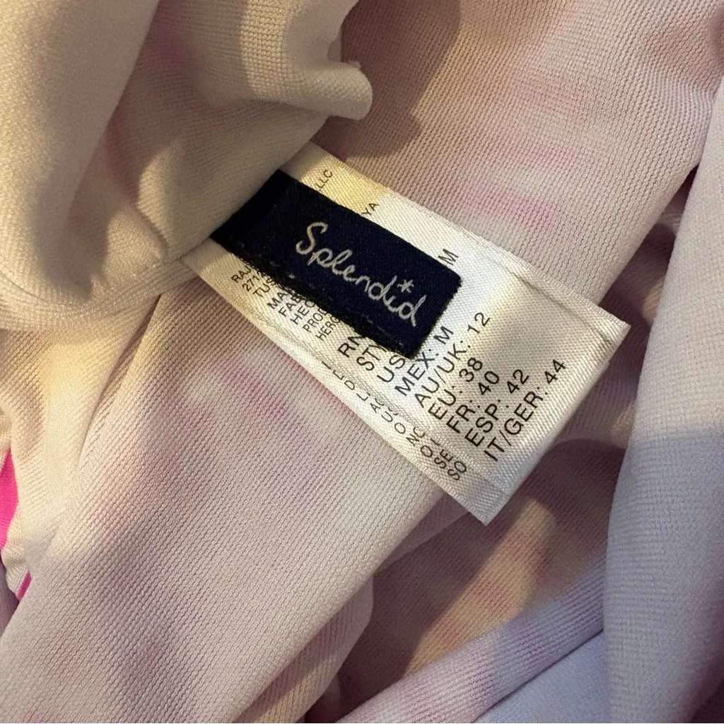 Splendid Seersucker Pink and White Striped Zip Front High Neck Swimsuit, Sz M - Image 14