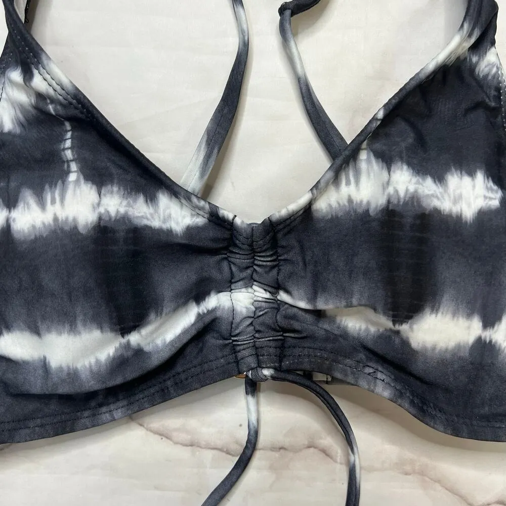 California Waves Juniors Cinch Front Tie Dye Bralette Bikini Top Size XS Black - Image 3