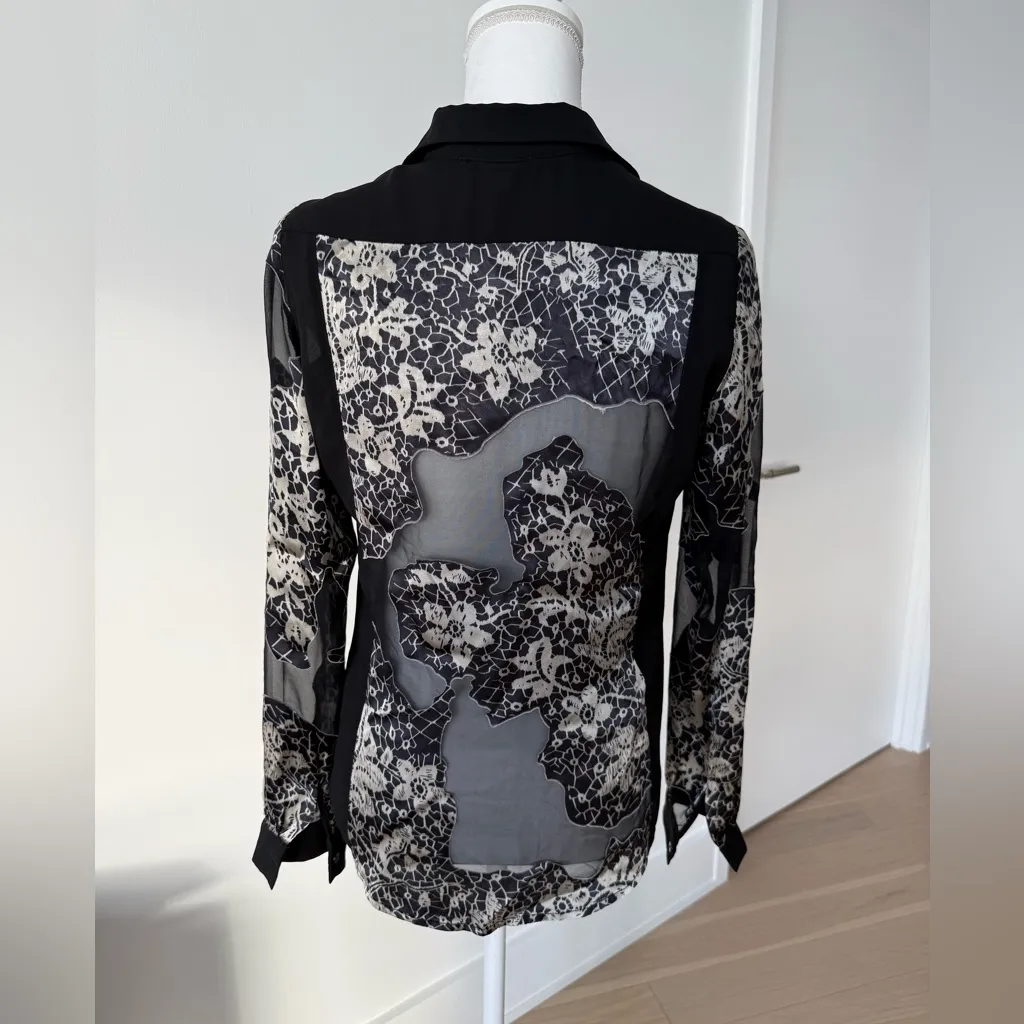 Alberto Makali Sheer Black Button-Down Blouse with Abstract Lace Print - Image 5