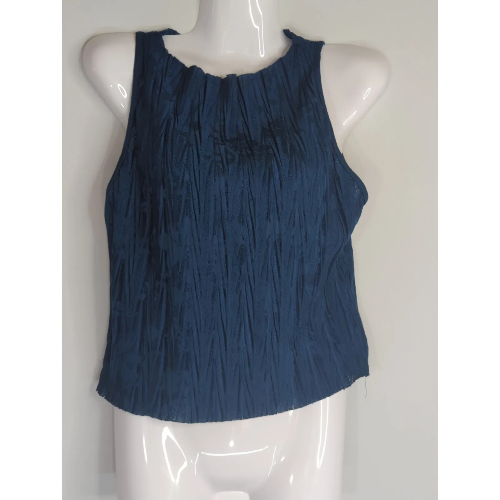 Zara Steel Blue Two Pieces Crinkle Jumpsuit Women's Small Modest Elegant Coastal - Image 4