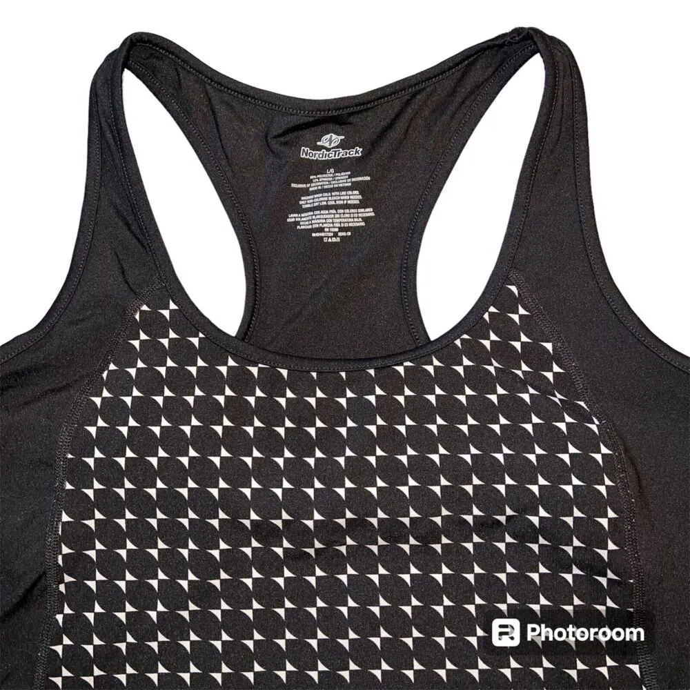 Nordic Track Womens Tank Top Shirt Workout Athletic Built In Bra Houndstooth Black Size L - Image 2