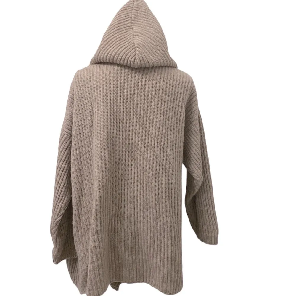 Team Club handmade wool blend taupe knit hooded cardigan/ jacket. Size S/M. Tan - Image 3