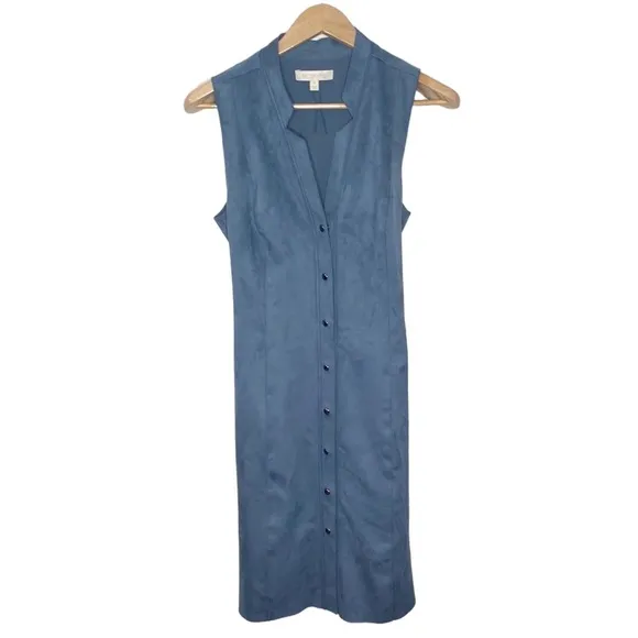 Etcetera Fjord Faux Suede steel blue snap closure tie-waist suede dress size 8 - Image 5