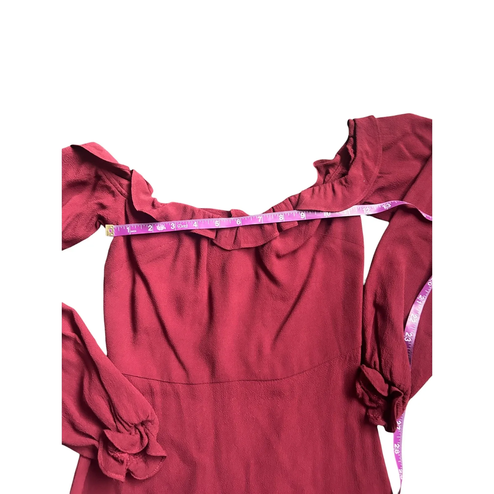 Reformation Red Off Shoulder Long Sleeve Ruffle Midi Dress Size 0 - Image 4