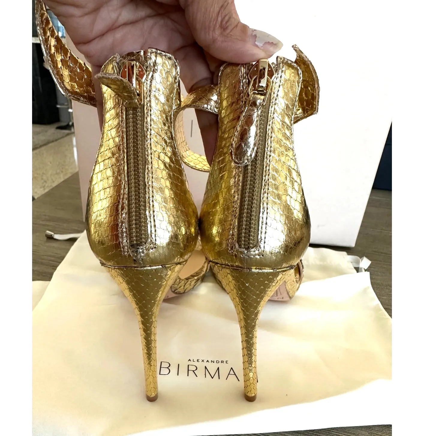 Alexandre Birman Metallic Gold Clarita Python Ankle Wrap Sandals Size 36.5 NEW - Image 7