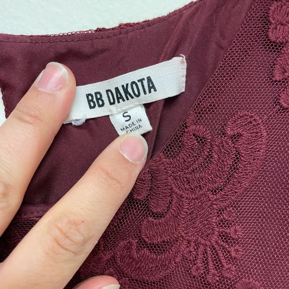 BB Dakota Maroon Whimsy Goth Cadence Lace Swing Dress SZ S - Image 2