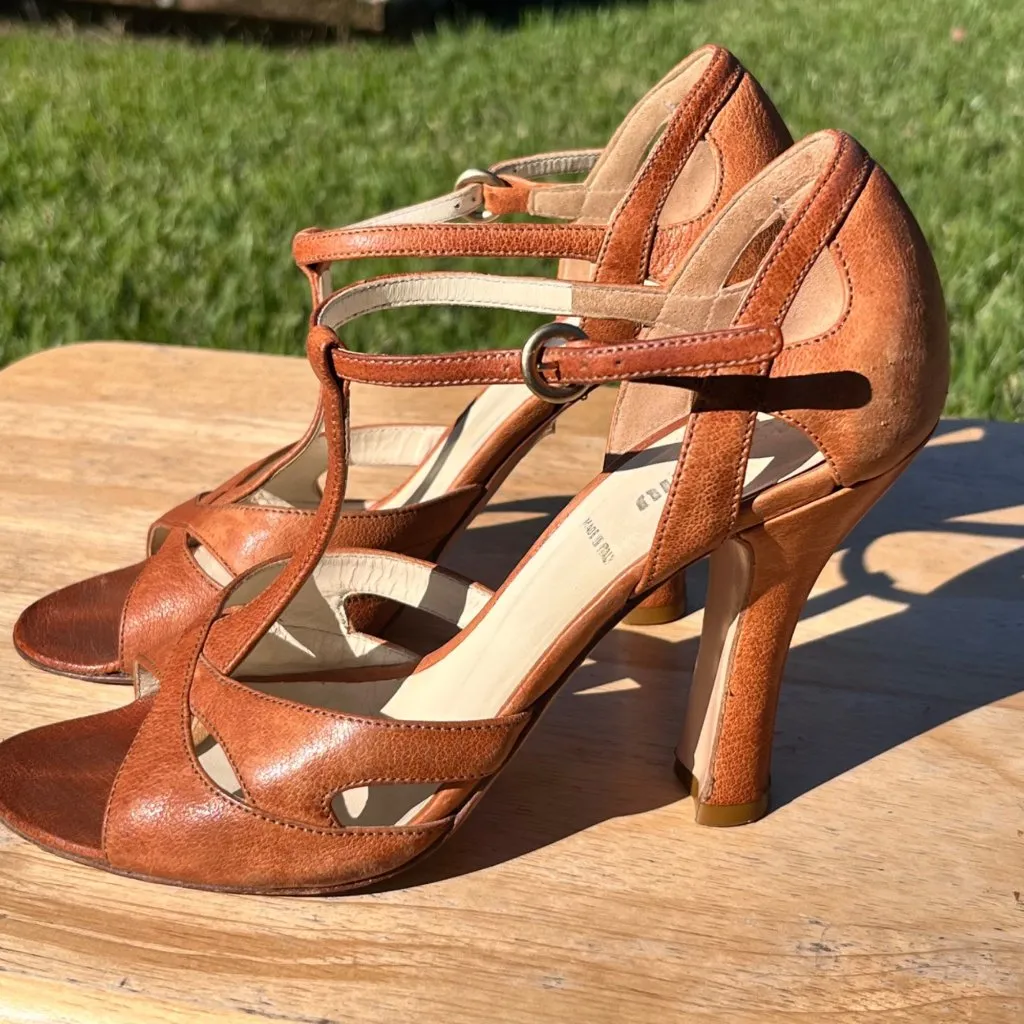 Miu Miu Brown Leather T Strap Heels Size 36 / US 6 - Image 2