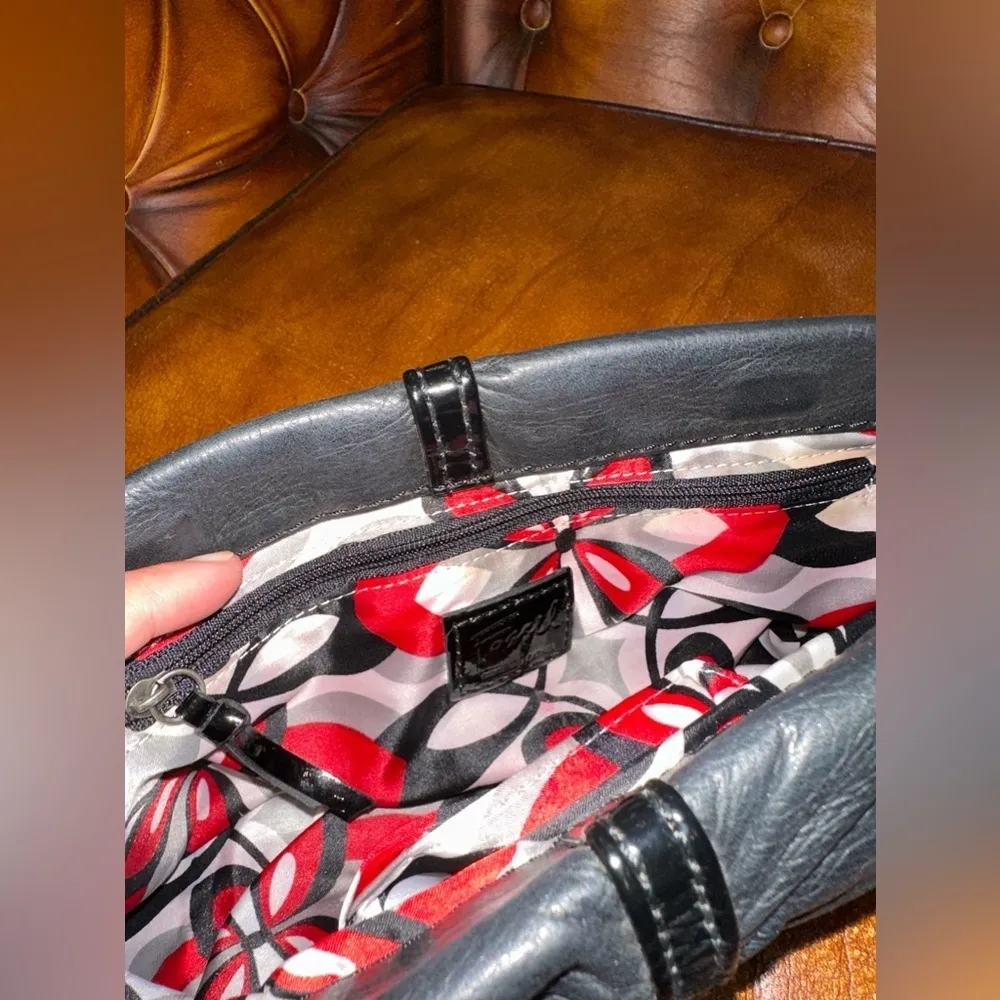 GUC  VINTAGE FOSSIL  BLACK LATHER CLUTCH 12x5x1  inch - Image 5