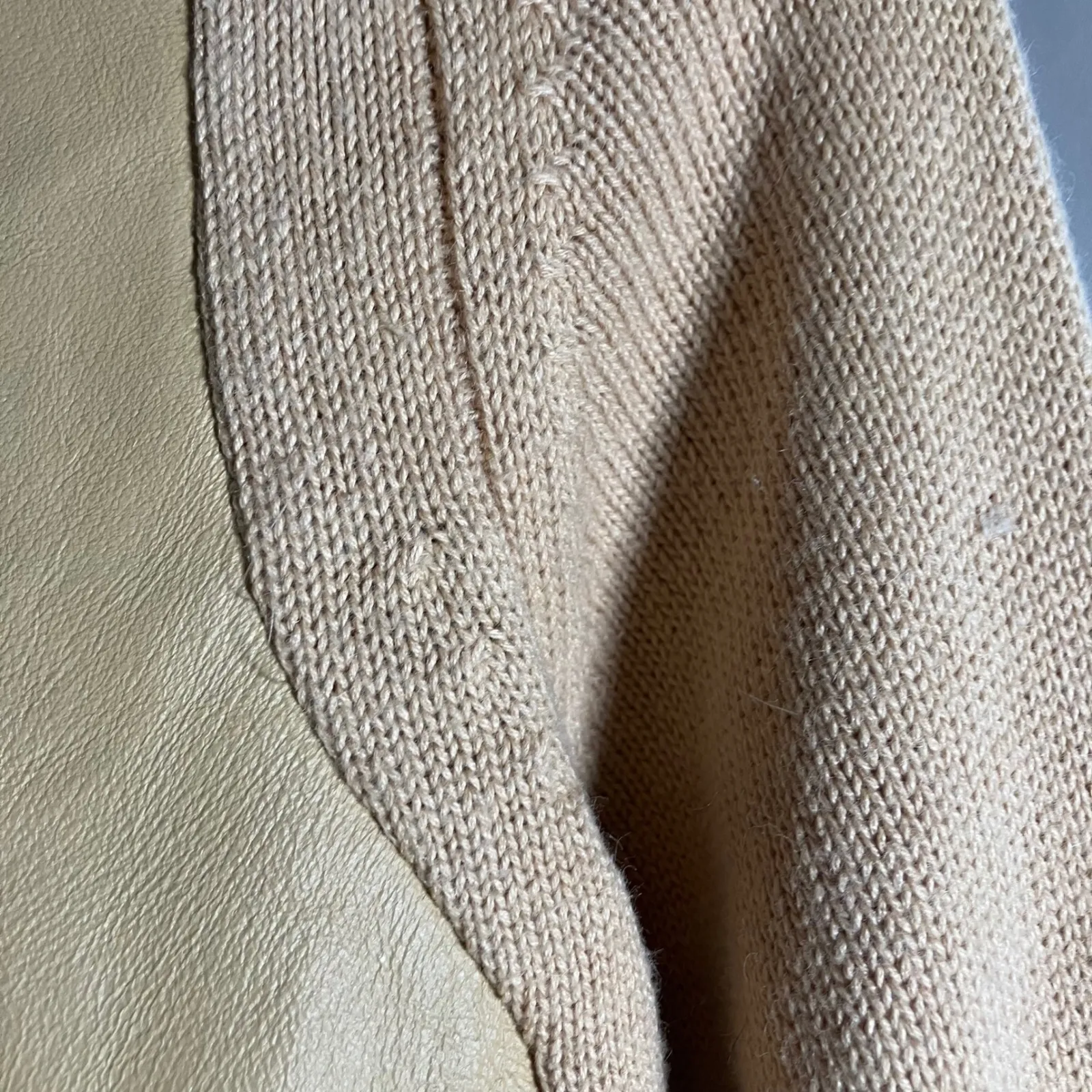 Vintage Terry Lewis Classic Luxuries Leather Front Knit Sweater Top Beige Medium Tan - Image 3