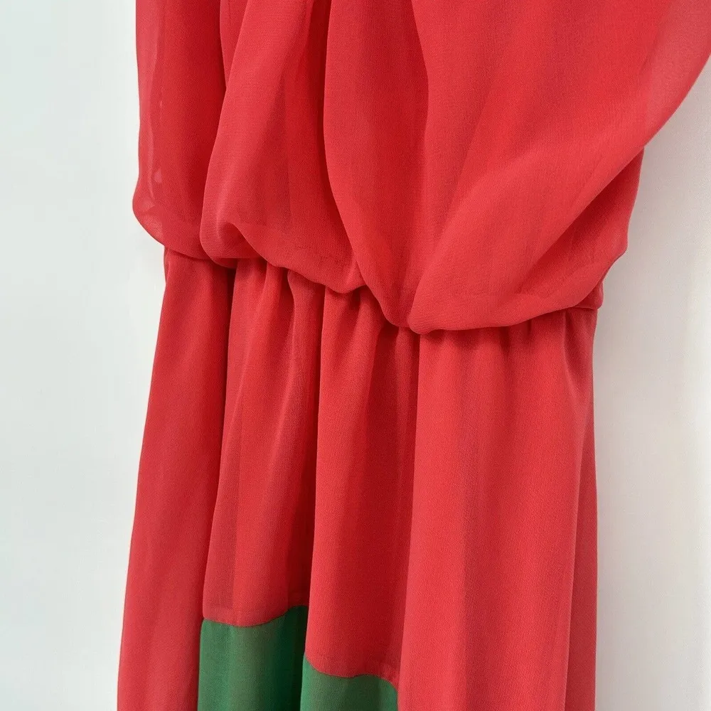 Buckle Daytrip Fit Flare Color Block Dress Coral Green Asymmetric Hem Size S - Image 3