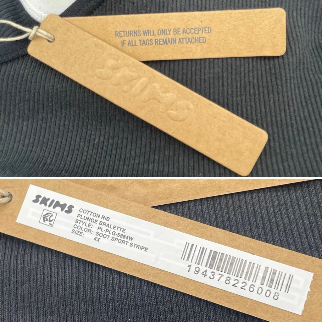 NWT SKIMS Cotton Rib Plunge Bralette Size 4X Sport Stripe Black White Logo Band - Image 8