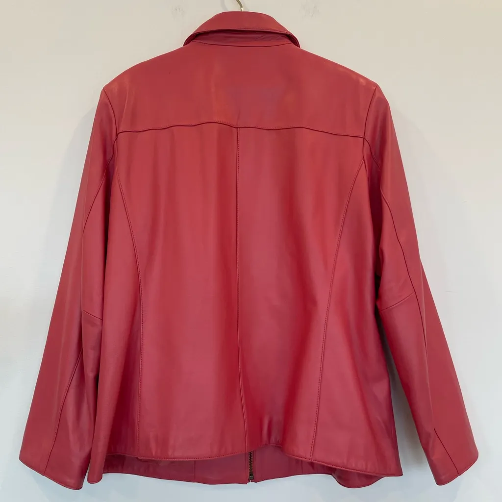Elisabeth Genuine Pink Red Women's Leather Jacket Size 1X - Image 3