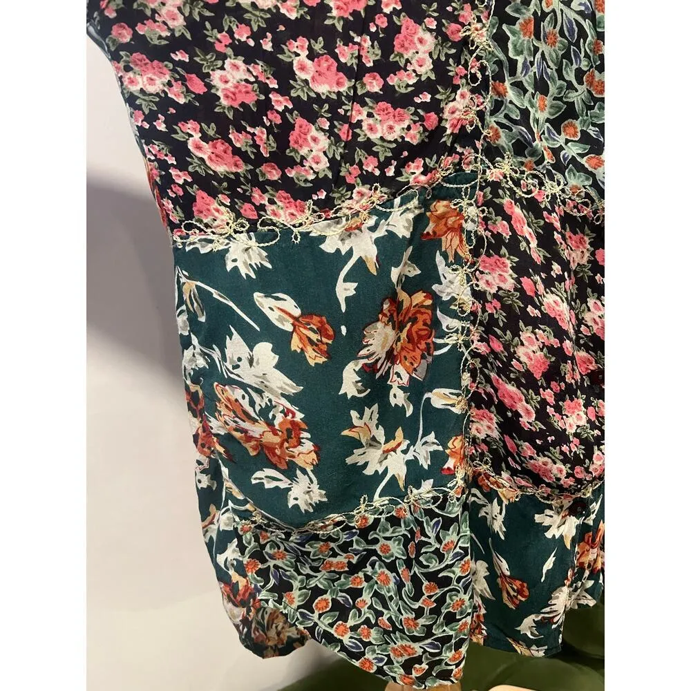 Women’s Vintage Jane Ashley Rayon Boho Western Floral Patchwork Blouse Size L - Image 8