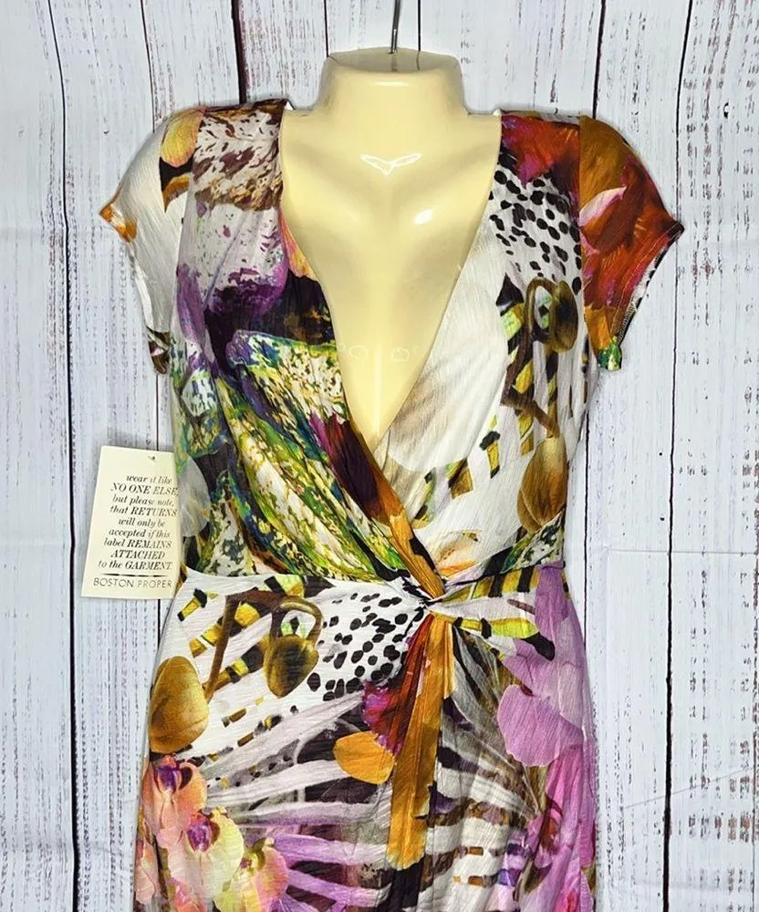 Boston Proper NWT Size S Abstract Floral Print Surplice V-Neck Sheath Dress - Image 2