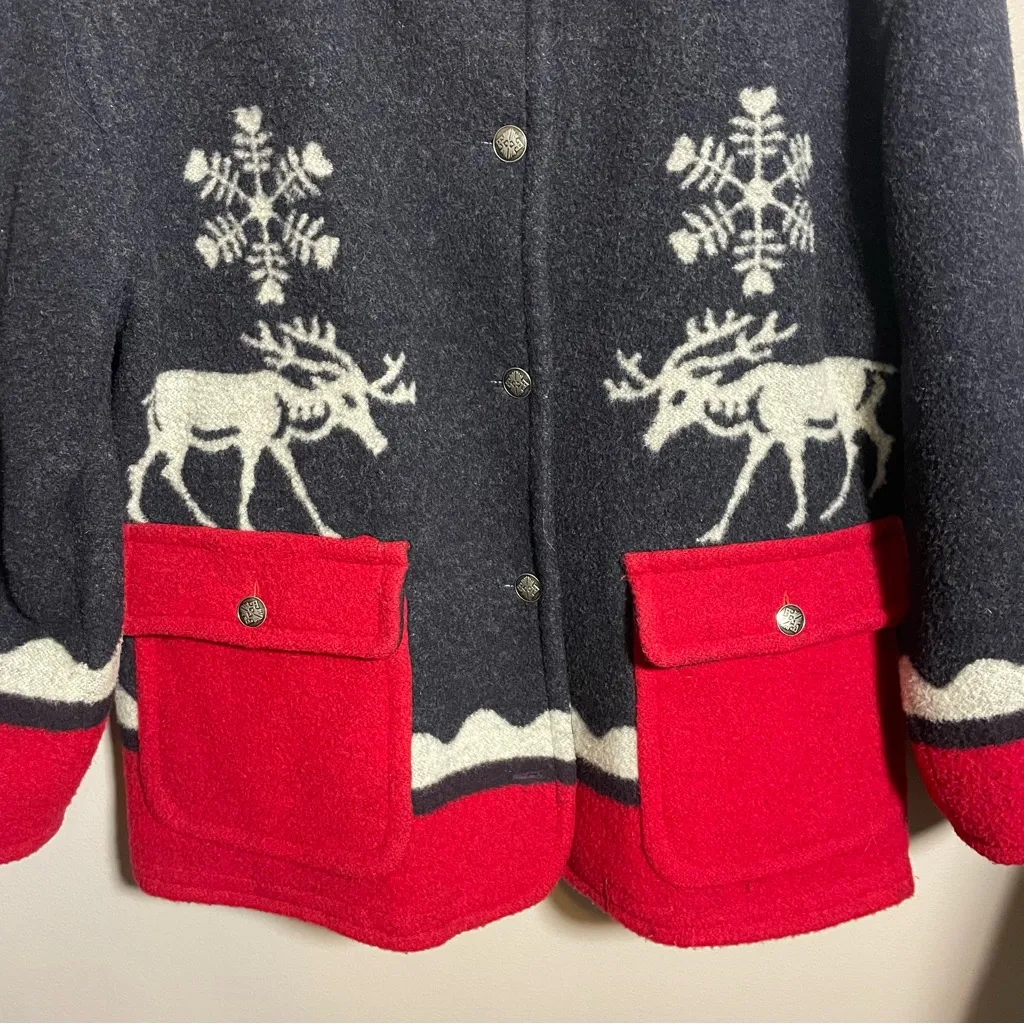 Gallery Vintage Wool Blend Jacket Reindeer Snowflakes Oversized - Image 5